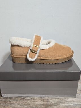 Greystone Camel Shearling-Lined Slip-On Mary Jane Shoes